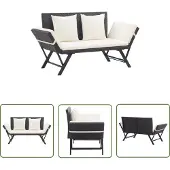 The Living Store Gartenbank mit Auflagen 176 cm Schwarz Poly Rattan