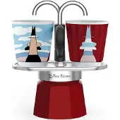 Bialetti Mini Express Magritte, Mokka-Kanne, Rot, Silber, Aluminium, 2 Tassen, 90 ml, 1 Stück(e)