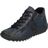 Remonte Schnürboots , Damen, Gr. 41, schwarz (dunkelblau, schwarz), Leder, Lederimitat, Schuhe Schnürboots, Flats, Komfortschuh, Boots mit seitlichem Reißverschluss
