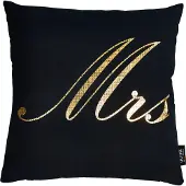 Done. Dekokissen DONE. "Stone Mrs", gold (goldfarben, bedruckt), B:45cm L:45cm, Baumwolle, Dekokissen_Sitzkissen_Kissenhüllen, Dekokissen, mit Schriftzug Mrs, Kissenhüle mit Füllung, 1 Stück