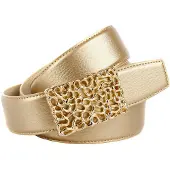 Anthoni Crown Ledergürtel , Damen, Gr. 75, gold (goldfarben), Leder, unifarben, Gürtel Ledergürtel, mit glänzender, filigraner, goldfarbener Schließe