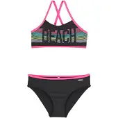 Bench Bustier-Bikini ., Jungen, Gr. 158/164, N-Gr, schwarz, Polyamid, Bikini-Sets Bustier-Bikini, mit pinken Kontrastpaspeln