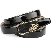 Anthoni Crown Ledergürtel , Damen, Gr. 105, schwarz, Leder, unifarben, Gürtel Ledergürtel, Schmaler Lackledergürtel, kleine Blätter