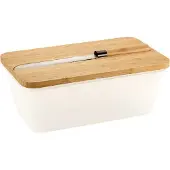 Kesper Brotkasten "Brotbox", beige (transparent, natur), B:20cm H:15,5cm L:34,8cm, Bambus, Melamin, Lebensmittelaufbewahrungsbehälter, Brotkasten, inkl. integriertem Brotmesser