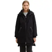 Tom Tailor Denim Damen Parka mit Teddyfell in der Kapuze, 14482 - Deep Black, L