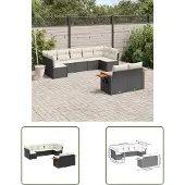 The Living Store 9-tlg. Garten-Sofagarnitur mit Kissen Schwarz Poly Rattan