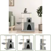 The Living Store Kratzbaum mit Sisal-Kratzsäulen Hellgrau 83 cm