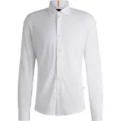 BOSS Langarmhemd ORANGE "Mysoft", Herren, Gr. XL, N-Gr, weiß (weiß100), Web, Obermaterial: 100% Baumwolle, unifarben, slim fit, Hemden Langarmhemd, mit -Logostickerei