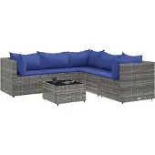 vidaXL 6-tlg. Garten-Lounge-Set mit Kissen Grau Poly Rattan