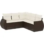 vidaXL 5-tlg. Garten-Sofagarnitur mit Kissen Braun Poly Rattan