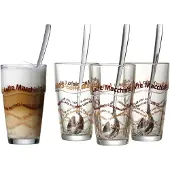 Ritzenhoff & Breker Latte-Macchiato-Glas , braun (transparent, braun), H:14,2cm, Glas, Trinkgefäße, Latte-Macchiato-Glas, 4 Gläser, 4 Longdrinklöffel