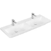 Villeroy & Boch Subway 3.0 Schrank-Doppelwaschtisch, 2 Hahnlöcher, ohne Überlauf, ungeschliffen, 1300x475mm, 4A71D1R1, Farbe: Weiß CeramicPlus