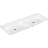 Villeroy & Boch Subway 3.0 Schrank-Doppelwaschtisch, ohne Hahnloch, ohne Überlauf, ungeschliffen, 1300x475mm, 4A71D3RW, Farbe: Stone White CeramicPlus