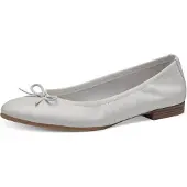 Tamaris Ballerina , Damen, Gr. 38 (5), Textil, weiß, Leder, unifarben, Schuhe Ballerina, Flats, Slipper, Businessschuh mit dekorativer Schleife