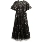 Superdry Volume Tiered Mesh Kurzarm Midi-kleid