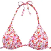 LASCANA Triangel-Bikini-Top "Jasmin", Damen, Gr. 32, Cup A/B, bunt (rot, flieder), Microfaser, floral, Bikini-Oberteile Triangel-Bikini-Top, im Blümchen-Druck