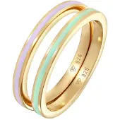 Elli Ring-Set "Ring Bandring Basic Emaille 2er Set 925 Silber" Gr. 58, gold, Fingerringe, Damen, 58, ohne Stein, Silber 925 (Sterlingsilber), Ring-Set