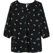 Sheego Longbluse , Damen, Gr. 50, schwarz (schwarz, gemustert), 100% Viskose, geblümt, gemustert, mehrfarbig, V-Ausschnitt, Blusen Longbluse