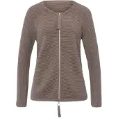 HEINE Strickjacke "Strickjacke Strickjacke in dezentem Glanz", Damen, Gr. 50, beige (taupe), Sportlich, Rundhals, Strickjacken Strickjacke