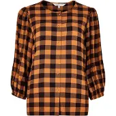 Apricot Langarmbluse "Karoblusentop", Damen, Gr. XL (42), braun, gewebt, Obermaterial: 100% Viskose CV., kariert, Puffärmel mit Gummizug, Blusen Langarmbluse, mit Knopfleiste