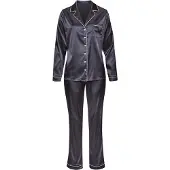 s.Oliver Pyjama , Damen, Gr. 46, blau (dunkelblau), Satin, Obermaterial: 95% Polyester, 5% Elasthan, unifarben, bequem lang, V-Ausschnitt, eingesetzt Manschette, Homewear-Sets Pyjama, incl. Schlafmaske