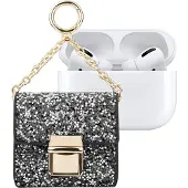 IDEAL OF SWEDEN , Mini-Tasche für AirPods Modell Cosmo Glitzerkette, Schwarz / Silber