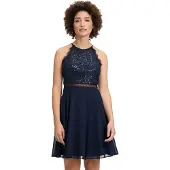 Vera Mont Cocktailkleid "Cocktailkleid mit Spitze", Damen, Gr. 32, EURO, blau (night sky), 100% Polyester PES., Kleider Cocktailkleid