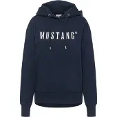 Mustang Sweatshirt "Style Margo", Damen, Gr. S, blau (schwarz saphire), Web, Obermaterial: 100% Baumwolle, bedruckt, regular fit normal, ohne Ausschnitt, Sweatshirts Sweatshirt, mit Logo Print