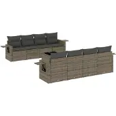 vidaXL 9-tlg. Garten-Sofagarnitur mit Kissen Hellgrau Poly Rattan