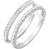 Elli Ring-Set "Ring Zweireihig Kugel Silberfarben Kristallen" Gr. 52, silber, Fingerringe, Damen, 52,mit Stein, Messing, Ring-Set
