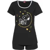 Peanuts Shorty , Damen, Gr. 32/34, schwarz, Single Jersey, Obermaterial: 100% Baumwolle, bequem kurz, Rundhals, Homewear-Sets Shorty, mit Snoopy Druckmotiv, Topseller