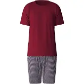 Calida Pyjama "Relax Imprint", Herren, Gr. M (50), rot (mars rot), Obermaterial: 100% Baumwolle, gemustert, unifarben, bequem kurz, Rundhals, Homewear-Sets Pyjama, mit elastischem Hosenbund