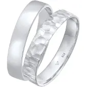 KUZZOI Ring-Set "Ring Ring Set Basic Gehämmert 925 Silber" Gr. 60, silber, Fingerringe, Herren, 60, ohne Stein, Silber 925 (Sterlingsilber), 1mm, Ring-Set