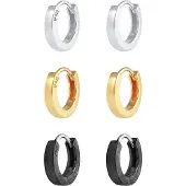 KUZZOI Paar Creolen "Ohrringe Herren Basic Klapp Creolen Set (6-tlg) 925 Silber", bunt (dreifarbig), Ohrringe, Damen, ohne Stein, Silber 925 (Sterlingsilber), Paar Creolen