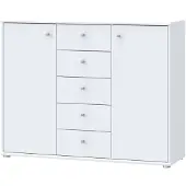 Forte Tempra 2 Kommode mit 2 Türen und 5 Schubladen, Holzwerkstoff, weiß, Bx H x