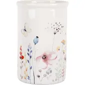 Clayre & Eef Zahnbürstenhalter Ø 8x12 cm Weiß Keramik Blumen