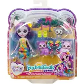 Mattel HRX86 - Enchantimals - Sunshine Beach - Puppe mit Zubehör und Tierfreund, Lorinda Lemur Familie