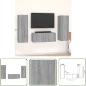The Living Store 3-tlg. TV-Schrank-Set Grau Sonoma Holzwerkstoff