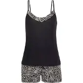 LASCANA Shorty , Damen, Gr. 36/38, schwarz-weiß (schwarz, weiß gepunktet), Single Jersey, Obermaterial: 100% Viskose, A-Linie kurz, V-Ausschnitt, Homewear-Sets Shorty, mit gemusterten Details