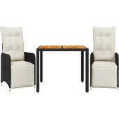 vidaXL 3-tlg. Garten-Bistro-Set mit Kissen Schwarz Poly Rattan