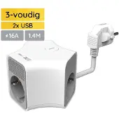 Technik Steckdosenwürfel Weiß 3-fach USB-C und USB-A 1.4m Schutzkontakt