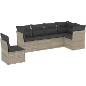 vidaXL 6-tlg. Garten-Sofagarnitur mit Kissen Hellgrau Poly Rattan