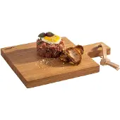 Aps SIMPLY WOOD Servierbrett aus geöltem Eichenholz, Holzbrett für allerlei Snacks mit Aufhängeloch und Lederband, Maße (L x B x H): 20 x 20 x 2 cm