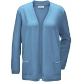 Goldner Strickjacke "Cardigan in langer offener Form", Damen, Gr. 42, blau (himmelblau), Obermaterial: 100% Kaschmir WS., figurumspielend, eng Rippe, Pullover Strickjacke, Aufwendig in Form gestrickt