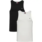 Tommy Hilfiger Tanktop TOMMY JEANS "TJM XSLIM 2PCK RIB TANK EXT", Herren, Gr. S, beige (ecru, schwarz), Single Jersey, Obermaterial: 100% Baumwolle, slim fit, tiefer Rundhals, Tops Tanktop, mit gerippter Struktur