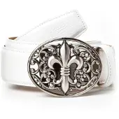 Anthoni Crown Ledergürtel , Damen, Gr. 85, weiß, Leder, unifarben, Gürtel Ledergürtel, in weiß mit Lilien Schließe