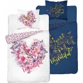 Detexpol Glow in the Dark Bettwäsche-Set 140x200 Herz mit rosa Blumen