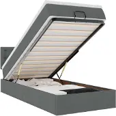 vidaXL Ottoman-Bett mit Matratze & LEDs Dunkelgrau 90x190 cm Stoff