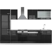 Vicco Küchenzeile R-Line Schwarz Hochglanz/Weiß 300 cm , AP Anthrazit, Model 42349