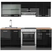 Vicco Küchenzeile R-Line Schwarz Hochglanz/Anthrazit 200 cm , AP Eiche, Model 43180